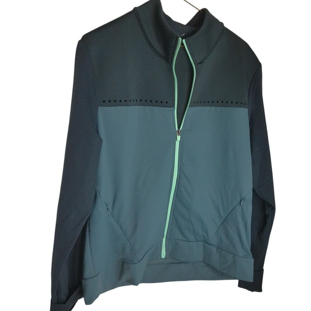 Fabletics Cleo Full Zip Jacket Green Colorblock Perforated Track Coat XL - Picture 8 of 12